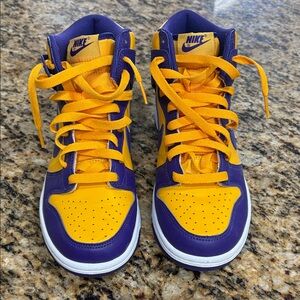 Nike Yellow and Purple High-Top Sneakers